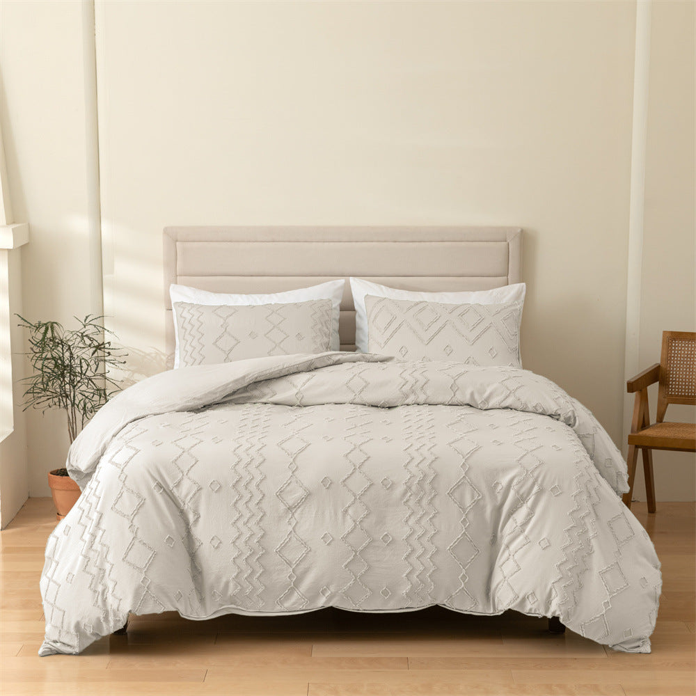 3-Piece Geometric Cut Flower Duvet Cover and Pillowcase Set - Calm Cloud Bedding